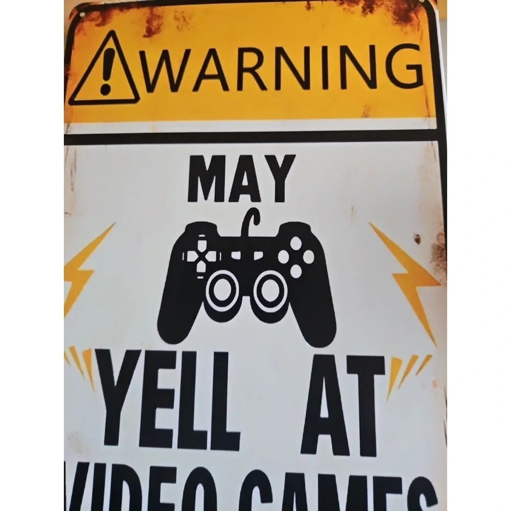Warning May Yell At Video Games‎ Sign, Tin Sign, 8x12, Gamer